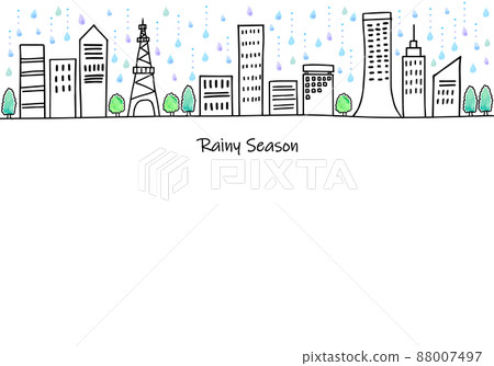多雨城市的簡單線條畫插圖 多雨城市的簡單線條畫插圖 88007497