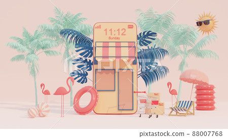 3d rendering box podium palm leaves with summer background. 3d rendering box podium palm leaves with summer background. 88007768