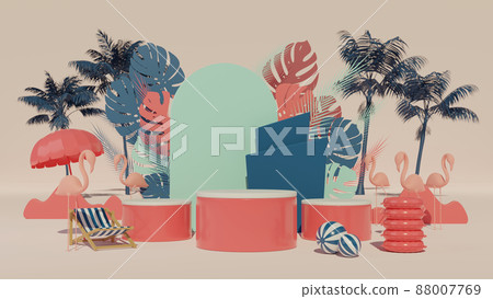 3d rendering box podium palm leaves with summer background. 3d rendering box podium palm leaves with summer background. 88007769