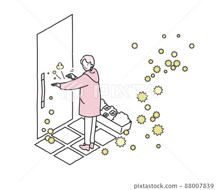 一個在入口處刷掉花粉的女人 88007839