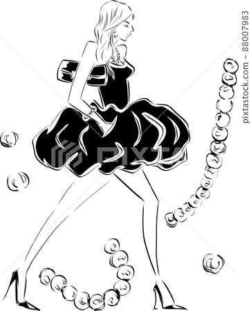 Line art of a woman going to a party 88007983