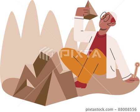 Scientist explores mountain hills and plants in nature. Biologists studying environment and stones 88008556