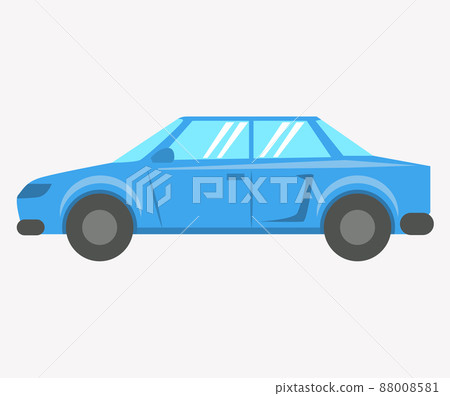Blue car, modern hatchback side view. Automobile, driver driven vehicle with motor and wheels 88008581