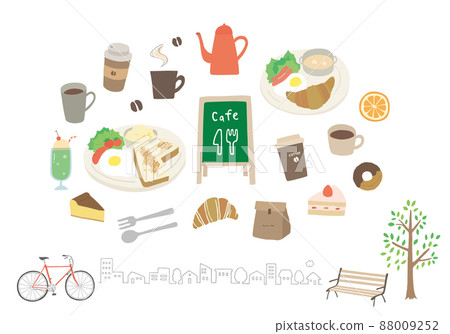 Cafe-related hand-drawn illustration set 88009252