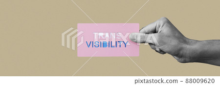 holds sign with text trans visibility, web banner 88009620