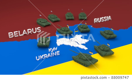 3d stylized schemitic map of Kyiv Kiev capital cyty of Ukraine surrounded with russian tanks 3d stylized schemitic map of Kyiv Kiev capital cyty of Ukraine surrounded with russian tanks 88009747
