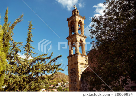 Bell tower of Agios Georgios (Saint George) church at Palaichori village. Cyprus, Nicosia District 88009954