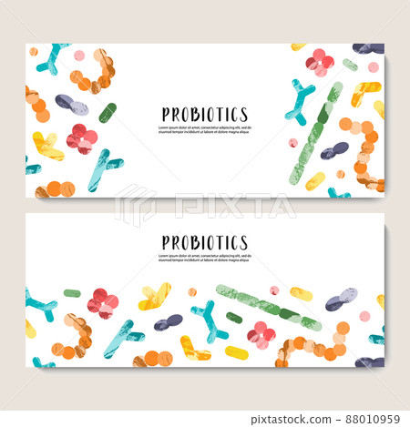 Probiotics. Lactic acid bacteria. Good bacteria and microorganisms for gut and intestinal flora health. Microbiome. Bifidobacterium, lactobacillus,  lactococcus, thermophilus streptococcus, 88010959