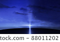 Bright cross on the hill with clouds moving on the starry sky 88011202