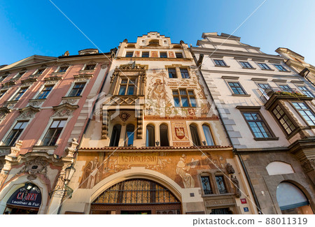 Facade of old buidlings at Town Square (Staromestske Namesti). Prague, Czech Republic Facade of old buidlings at Town Square (Staromestske Namesti). Prague, Czech Republic 88011319