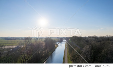 canal Dessel Schoten aerial photo in Rijkevorsel, kempen, Belgium, showing the waterway in the 88013060