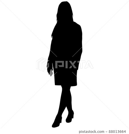 Black silhouette of woman with long hair with phone in her hand Black silhouette of woman with long hair with phone in her hand 88013664