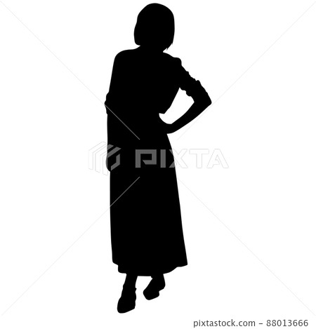 Black silhouette of slender woman with short hair in long skirt Black silhouette of slender woman with short hair in long skirt 88013666