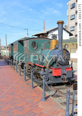 Botchan train in front of Dogo Onsen station Botchan train in front of Dogo Onsen station 88013775