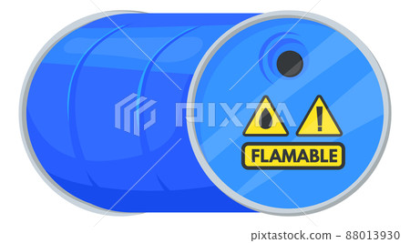 Blue drum container with flammable liquid. Gasoline barrel Blue drum container with flammable liquid. Gasoline barrel 88013930