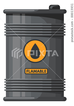 Black oil barrel with flammable sign. Fuel drum container 88013931