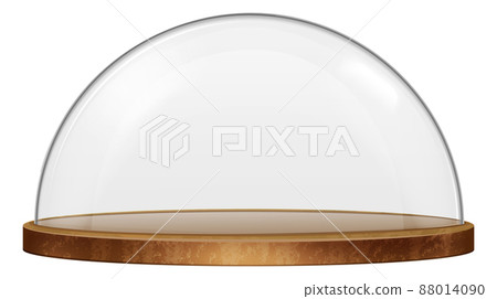 Realistic glass dome on wooden tray. Exhibition showcase 88014090