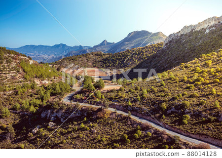 Kyrenia Mountain Range and road to St Hilarion Castle. Kyrenia District, Cyprus 88014128