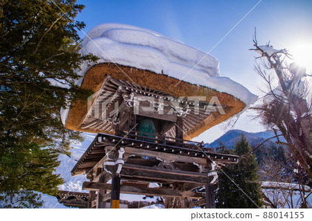 Original scenery of Japan World heritage Shirakawa-go in winter Myozenji Temple 88014155