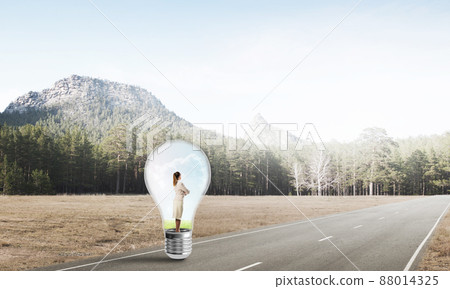 Businesswoman inside light bulb Businesswoman inside light bulb 88014325