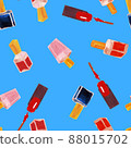 Seamless pattern with nail varnish and cosmetics on blue background. Cosmetics, girly, fashion, makeup repeat design. 88015702