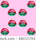 Watermelon juicy lips mouth print on pink background. Valentines day seamless pattern. 88015704