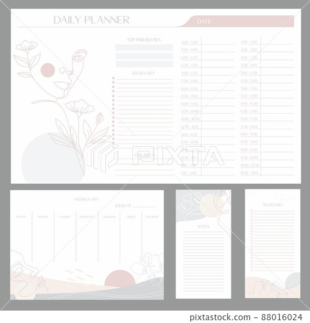 Daily planner minimal elegant vector. Weekly planner template. Organizer and schedule with notes and to-do list. Vector. Isolated 88016024