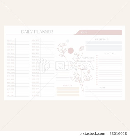 Daily planner minimal elegant vector. Weekly planner template. Organizer and schedule with notes and to-do list. Vector. Isolated 88016028