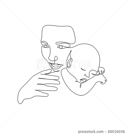One line drawing woman and baby minimal logo. Line art  mother and child vector illustration. Happy Mother day card.  88016036