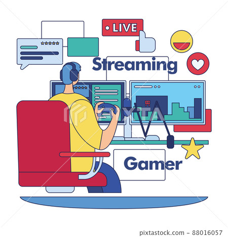 Streaming services concept image Gamer streaming his videogames Vector Streaming services concept image Gamer streaming his videogames Vector 88016057