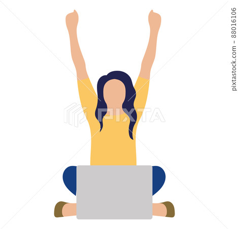 Isolated girl cartoon working with a laptop Vector Isolated girl cartoon working with a laptop Vector 88016106