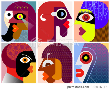 Six Faces / Six People graphic illustration Six Faces / Six People graphic illustration 88016116