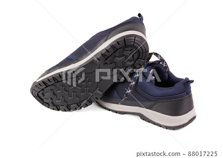 black and blue outdoor empty lightweight waterproof breathable fabric sneakers isolated on white background 88017225