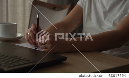 Close Up Hands Of Young Woman Chatting On Laptop At Home In Living Room. Writing Searching Using IT At Desk. Happy Lady Working On Computer Browsing Internet. Buisenes, Education, Technology Concept 88017364