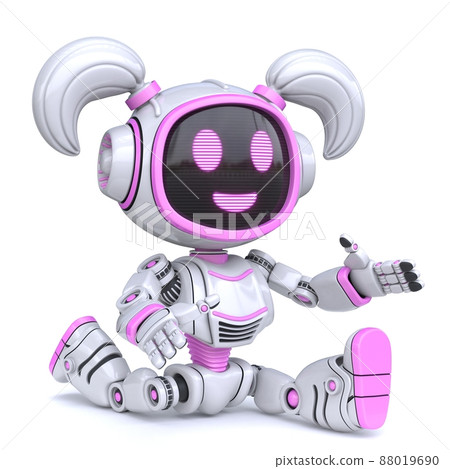 human robot メロロン　パステルピンク　カラー Cute pink girl robot do the splits 3D - Stock Illustration