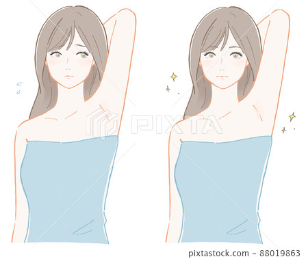 Before and after of a woman concerned about her armpits 88019863