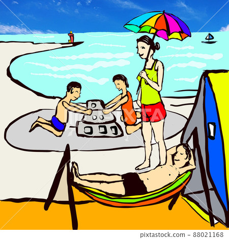 海灘家庭營地的插圖 海灘家庭營地的插圖 88021168