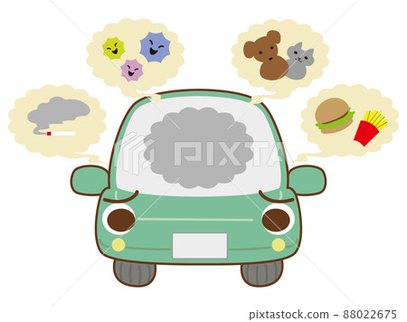 Illustration of a car that is worried about the smell in the car 88022675