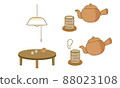 Illustration of a low table, a teapot, and a light with a teacup string, Showa retro, pouring tea Illustration of a low table, a teapot, and a light with a teacup string, Showa retro, pouring tea 88023108