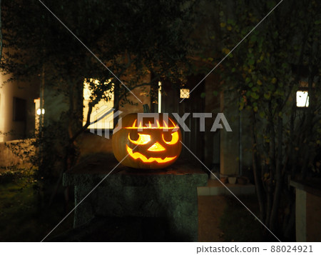帶有萬聖節蠟燭和花園的 Jack-O-Lantern 的圖像 [晚上的萬聖節] 88024921