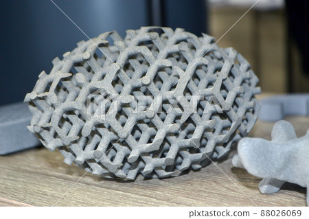 Gray abstract model object printed on 3d printer from powder close-up 88026069