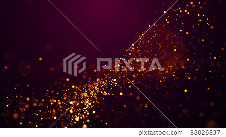 Golden red glow particles flicker and float in viscous liquid with amazing bokeh. Fantastic background. Gold magical sparkles of light form abstract structures. 3d render Golden red glow particles flicker and float in viscous liquid with amazing bokeh. Fantastic background. Gold magical sparkles of light form abstract structures. 3d render 88026837