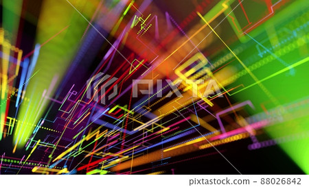 3d rendering sci-fi bg like abstract hologram. Multicolor neon glow lines form digital 3d space. Connection concept, visualization of multiple calculations of various branches neural network or AI 3d rendering sci-fi bg like abstract hologram. Multicolor neon glow lines form digital 3d space. Connection concept, visualization of multiple calculations of various branches neural network or AI 88026842