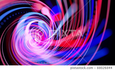 Abstract background with light trails, stream of red blue neon lines in space form spiral shapes. Modern trendy motion design background. Light flow bg. 3d render 88026844