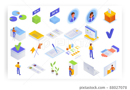Election and voting isometric icon set. Voter,... - Stock Illustration ...