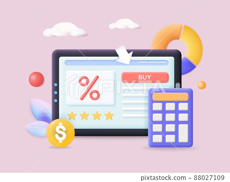Online loan and internet shop concept 3d vector illustration. Get credit online with low interest and continue shopping. Sale and discount in online store, digital technology Online loan and internet shop concept 3d vector illustration. Get credit online with low interest and continue shopping. Sale and discount in online store, digital technology 88027109