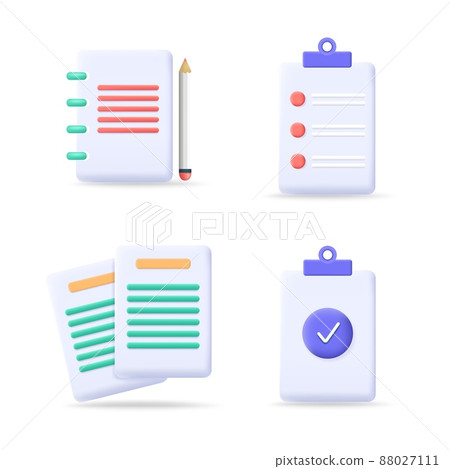 Notebook icon set, vector illustration. Checklist, diary, clipboard with check mark, notepad with pencil, memo, planner. Notebook icon set, vector illustration. Checklist, diary, clipboard with check mark, notepad with pencil, memo, planner. 88027111