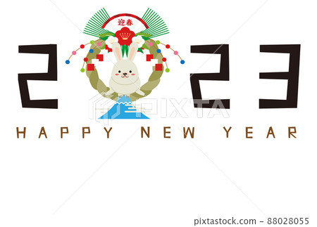 2023 New Year's card, horizontal, white background, shimenawa, Mount Fuji jump 2023 New Year's card, horizontal, white background, shimenawa, Mount Fuji jump 88028055
