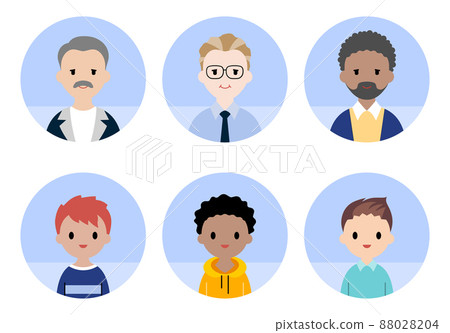 Male elderly and children avatar icons set Male elderly and children avatar icons set 88028204