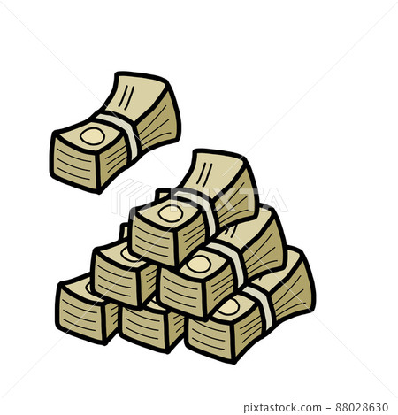 Illustration of a stack of bills and a tower of bills 88028630